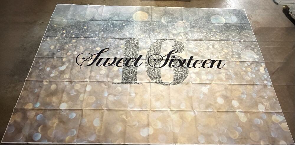 Sweet 16 Birthday Party Backdrop Shiny (No Glitter) 9x6 FT